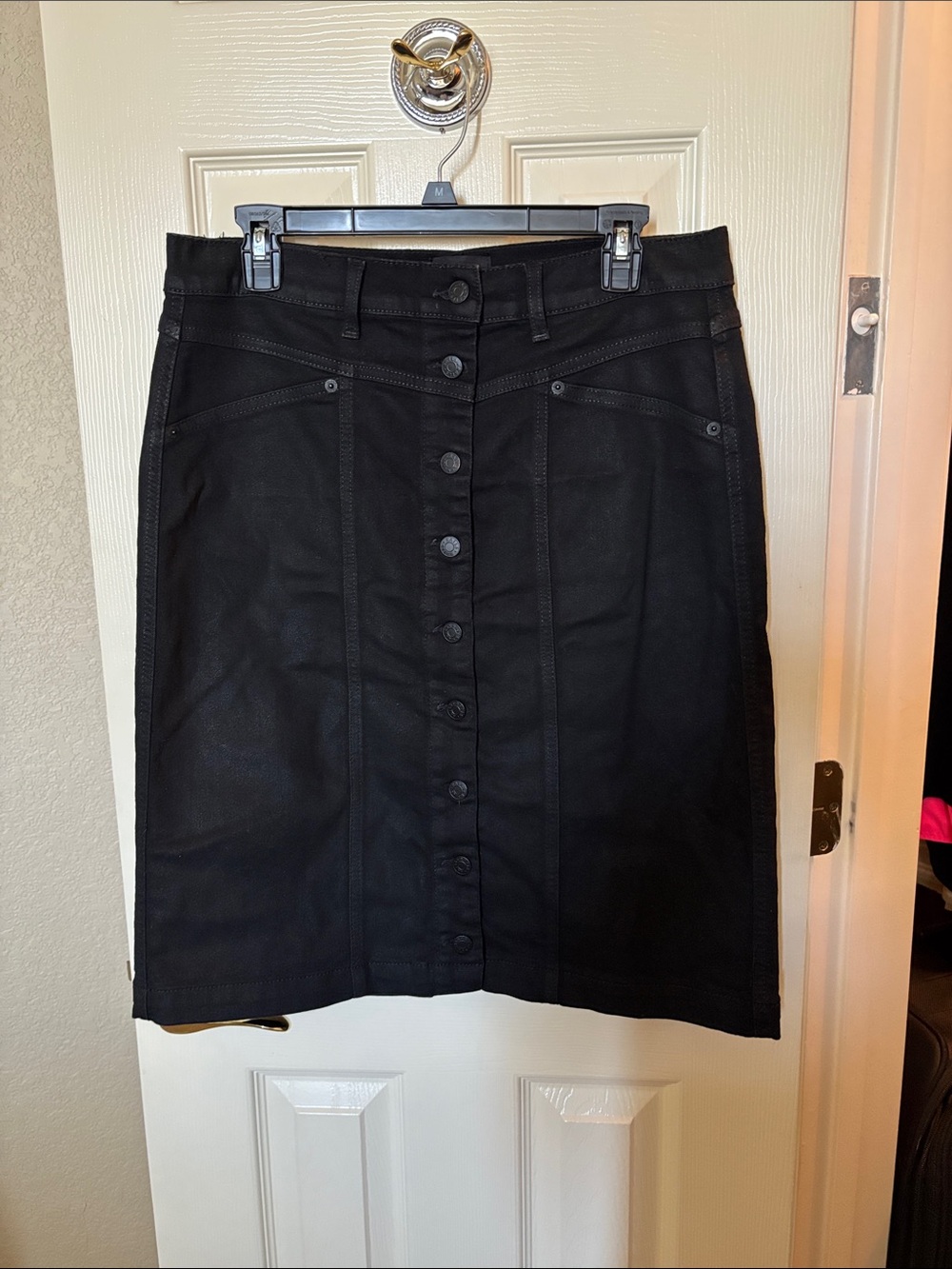 Rails Broadway Coated Denim Button-Front Midi-Skirt Coated Noir size 31
